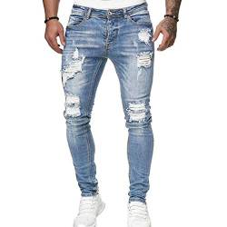 Suncolour Herren Stretch Ripped Jeans, Slim Comfy Distressed Denim Hose mit Destroyed Holes von Suncolour