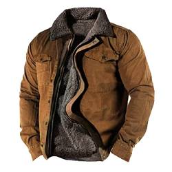 Suncolour Herren Trucker Jacke Winterjacken Männer Retro Aztec Muster Casual Sherpa Mantel verdicken warmes Baumwollknopf Outwear Plus Size von Suncolour