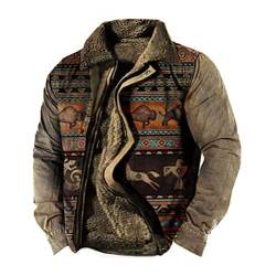 Suncolour Herren Trucker Jacke Winterjacken Männer Retro Aztec Muster Casual Sherpa Mantel verdicken warmes Baumwollknopf Outwear Plus Size von Suncolour