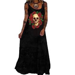 Suncolour Langes Maxikleid mit Totenkopf-Motiv für Damen. Langes Kleid mit Totenkopf-Print für Damen von Suncolour