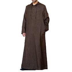 Suncolour Muslimische Kaftan-Kleider für Herren mit Kapuze, ethnischer muslimischer Thobe-Baumwollleinen, locker sitzendes, langes Kleid von Suncolour