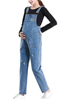 Suncolour Umstandszerrissene Latzhose Denim-Latzhose Lange Strampler Taillenverstellbare Jeans-Overalls von Suncolour