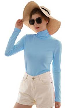 Damen Soft Cotton Long Sleeve Mock Rollkragen Shirts Tops Stretch Underscrubs Layer Tee Tops, hellblau, X-Groß von Sunfaynis