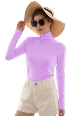 Damen Soft Cotton Long Sleeve Mock Rollkragen Shirts Tops Stretch Unterhemden Layer Tee Tops, Helles Violett, Mittel von Sunfaynis