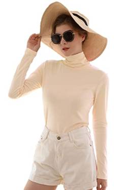 Damen-T-Shirt, weiche Baumwolle, langärmelig, Stehkragen, Stretch-Unterhemden, Beige, X-Groß von Sunfaynis