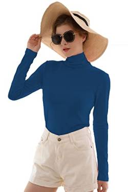 Damen-T-Shirt, weiche Baumwolle, langärmelig, Stehkragen, Stretch-Unterhemden, Blue, Klein von Sunfaynis