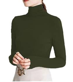 Damen-T-Shirt, weiche Baumwolle, langärmelig, Stehkragen, Stretch-Unterhemden, Grün (Army Green), Klein von Sunfaynis