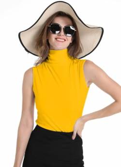 Sunfaynis Damen Weiche Baumwolle Mock Rollkragen Shirt Baselayer Tops Unterwäsche Shirt, gelb, Klein von Sunfaynis