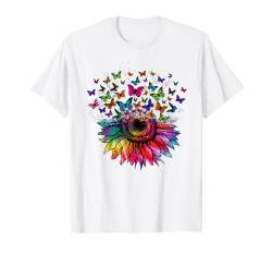 Buntes Batik-Sonnenblumen-Schmetterling-Hemd, Sonnenblumen-Hemd T-Shirt von Sunflower