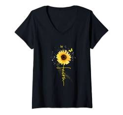 Damen Sonnenblume Christian Faith T-Shirt mit V-Ausschnitt von Sunflower