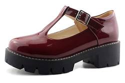 Sungtin Mary Jane Schuhe für Damen, T-Riemen, Schuluniform, Plateau-Pumps, klobig, mittelhoher Absatz, Gothic-Schuhe, rot, 39 EU von Sungtin