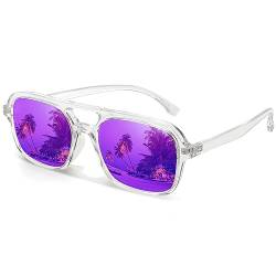 Sunier Sonnenbrille Damen Herren Trendy, Polarisiert Retro Pilotenbrille mit UV400-Schutzgläsern von Sunier