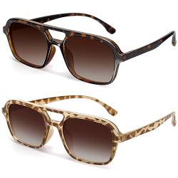 Sunier Sonnenbrille Damen Herren Trendy, Polarisiert Retro Pilotenbrille mit UV400-Schutzgläsern von Sunier