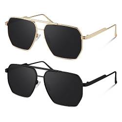 Sunier Sonnenbrille Damen Polarisiert Retro Mode Groß Quadratische Sonnenbrille Damen Vintage Metallrahmen Sonnenbrille UV400 von Sunier