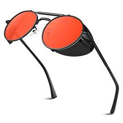 Sunier Sonnenbrille Herren Retro Rund Steampunk Metall Seitenschutzbrille Gothic Damen Brille 100% UV-Schutz Cat 3 CE von Sunier