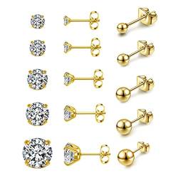 Sunligoo 10 Paare Zirkonia Ohrstecker Edelstahl Kugel Ohrstecker Set 3-8mm Ohr Tragus Helix Knorpel Percing für Damen Mädchen 3/4/5/6/8mm Gold Silber Rosegold von Sunligoo