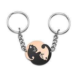 Sunligoo Edelstahl Schlüsselanhänger Katze Puzzle Pärchen BFF Schlüsselring Schlüsselbund Cat Keychain Geschenk für Beste Freunde Paare Familie (Schwarz und Rosegold) von Sunligoo