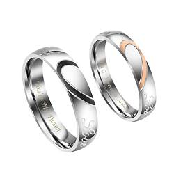 Sunligoo Paar Ringe mit Gravur Real Love Silber Partnerringe Halb Herz Puzzle für Hochzeit Verlobung Alltag und Hobby von Sunligoo