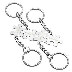 Sunligoo Puzzle Schlüsselanhänger Edelstahl Partner Paare Liebe Freundschaft Schlüsselbund Schlüsselring Personalisierte Keychain für Geschenk (4x Silber) von Sunligoo