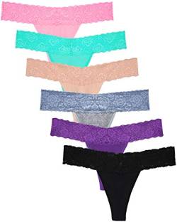 Sunm Boutique 6er-Pack Damen Baumwolle Spitze Tanga Niedrige Taille Spitze Strings Ice Silk Spitze Unterwäsche Bequem Unterkleidung, (XL, Mehrfarbig1) von Sunm Boutique