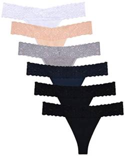 Sunm Boutique 6er-Pack Damen Baumwolle Spitze Tanga Niedrige Taille Spitze Strings Ice Silk Spitze Unterwäsche Bequem Unterkleidung (S, Mehrfarbig) von Sunm Boutique