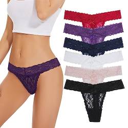 Sunm Boutique 6er-Pack Damen Baumwolle Spitze Tanga Panties Slip Ultra Soft Unterhose Spitze Unterwäsche, Mehrfarbig, L von Sunm Boutique