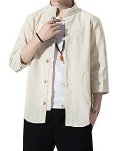 Sunma Herren Retro Chinesischer Stil Strickjacke Mantel 3/4 Ärmel Hemden Einfarbig Cardigan Jacke von Sunma