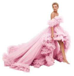 Sunnderly Puffy Aus Schulter Abschlussball Kleid Tüll Mutterschaft Robe für Fotoshooting Rosa Size L-XL von Sunnderly