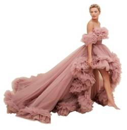 Sunnderly Puffy Aus Schulter Abschlussball Kleid Tüll Mutterschaft Robe für Fotoshooting Staubige Rose Size L-XL von Sunnderly