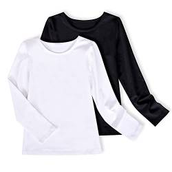 Mädchen 2 Pack Top- T-Shirt Langarm Weiß Schwarz Beiläufig Schule Gr. 116-122 von Sunny Fashion