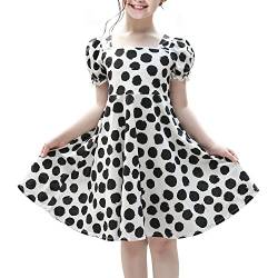 Mädchen Kleid Schwarz Punkt Quadratischer Kragen Spitze Trimmen Aufgedunsen Rock Knospe Kurzarm Gr. 104 von Sunny Fashion