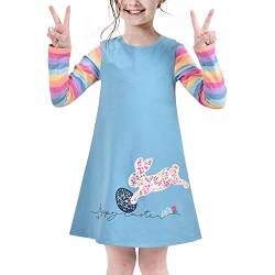 Mädchen Kleid T-Shirt Ostern Niedlich Ei Blumen Hase Strickkleid Streifen Langarm Blau Gr. 104 von Sunny Fashion