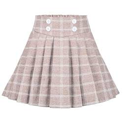 Mädchen Rock Beige Netz Checks Plaid Gefaltet Schule Tennis Mini Beiläufig Gr. 128-134,Beige kariert,128-134 von Sunny Fashion