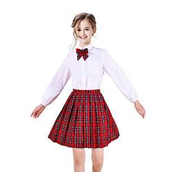 Sunny Fashion 3-teilige Schuluniform Mädchen Weiß Bluse Schleife rot Tartan Rock Gr. 110 von Sunny Fashion