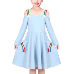 Sunny Fashion Mädchen Kleid Blau Regenbogen Wolke Spaghetti Halfter Gurt Tasche Täglich Schule Gr. 116,Blaue Regenbogenwolke,116 von Sunny Fashion