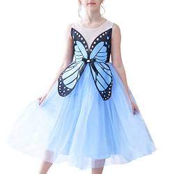 Sunny Fashion Mädchen Kleid Blau Schmetterling Stickerei Tüll Party Ärmellos Rückenfrei Gr. 146 von Sunny Fashion