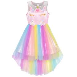 Sunny Fashion Mädchen Kleid Blume Einhorn Regenbogen Prinzessin Party Gr. 104 von Sunny Fashion