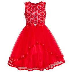 Sunny Fashion Mädchen Kleid Blume Mädchen Kleid rot Pailletten Masche rot Urlaub Kleid Gr. 116 von Sunny Fashion