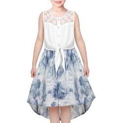 Sunny Fashion Mädchen Kleid Chiffon Blau Blumen Hoch niedrig Binden Taille Party Prinzessin Gr. 122, Size 8 von Sunny Fashion