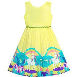 Sunny Fashion Mädchen Kleid Einhorn Regenbogen Karikatur Gelb Prinzessin Gr. 134/10 Jahre von Sunny Fashion