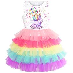 Sunny Fashion Mädchen Kleid Geburtstag Prinzessin Regenbogen Kuchen Ballon Gr. 104 von Sunny Fashion