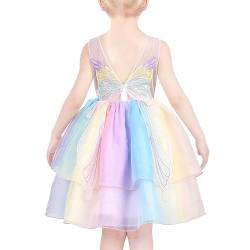 Sunny Fashion Mädchen Kleid Multicolor Regenbogen Krawatte Schmetterling Tüll Party Prinzessin Gr. 146,Regenbogen,146 von Sunny Fashion