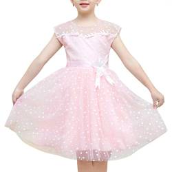 Sunny Fashion Mädchen Kleid Rosa Tupfen Blume Blatt Fee Prinzessin Elegant Party Gr. 122,Hell-Pink,122 von Sunny Fashion