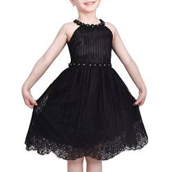 Sunny Fashion Mädchen Kleid Schwarz Spitze Strass Halfter Hals Formal Party Ballkleid Gr. 110,Schwarz,110 von Sunny Fashion