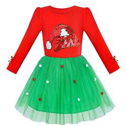 Sunny Fashion Mädchen Kleid Weihnachten Weihnachtsmütze Lange Ärmel Party Kleid Gr. 116 von Sunny Fashion