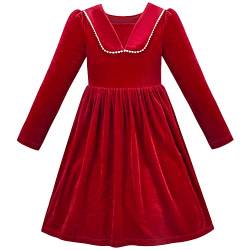 Sunny Fashion Mädchen Kleid rot Weihnachten Perle Kragen Samt Langarm Festzug Party Gr. 116 von Sunny Fashion