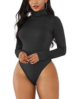 Sunnykud Bodysuit Stehkragen Langarm Damenbody Overall mit Rollkragen Pullover Freizeit Eleganter Jumpsuit Elastisch Stilvoller Unterzieh-Body Tops von Sunnykud