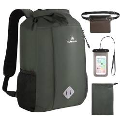 Sunnylon Dry Bag Rucksack, 20 l, wasserdicht, mit Hüfttasche und Handyhülle, Trockentasche für Kajak, Strand, Rafting, Bootfahren, Wandern, Camping und Angeln (grün) von Sunnylon