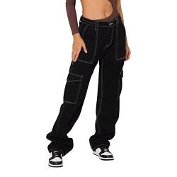 Cargohose Damen Kurz Weiß Lose Elastische Freizeithose Damen Sommer Bunt 90Er E-Girl Stoffhose Sweathose Teenager Mädchen Frauen Sporthose Lang High Waist von Sunnyuk