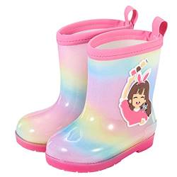 Gummistiefel Kinder 22 Baby Rutschfeste Sommer Kinderstiefel Outdoor Mädchen Jungen Soft Stiefel Tier-Cartoon-Muster-Gummistiefel Mode Boots Kurze mit Kordelzug Wasserdicht Kleinkind-Regenstiefel von Sunnyuk